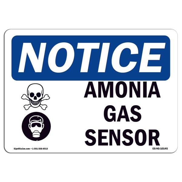 OSHA Notice Sign, 7" Height, 10" Width, Aluminum, Ammonia Gas Sensor Sign With Symbol, Landscape